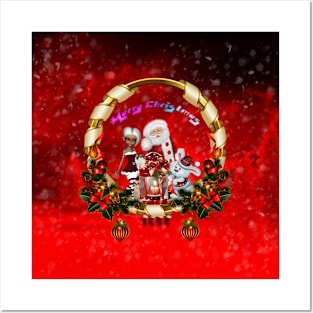 Santa Claus and cute elf wish you a merry christmas Posters and Art